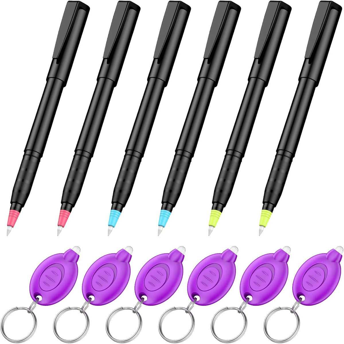 Uniclife invisible ink pen set with 3 spy pens and 3 UV LED keychain flashlights