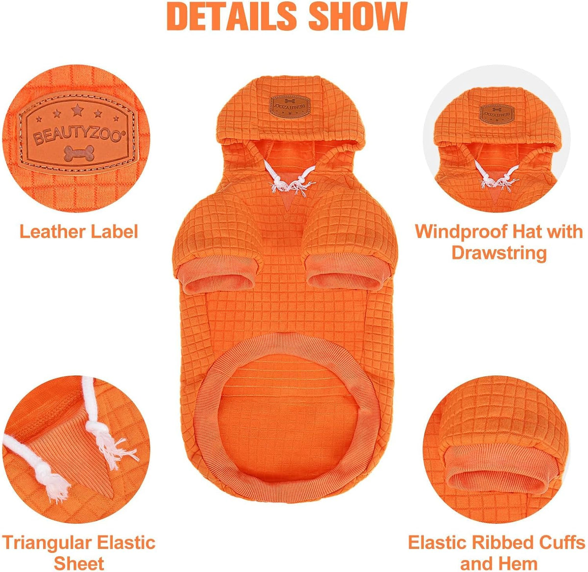 Small Dog Hoodie,Warm Winter Dog Sweater with Pocket & Leash Hole – Essentials for Dogs - Orange / 2XL (Back: 27",Chest: 35.5", Neck: 25") - image 4