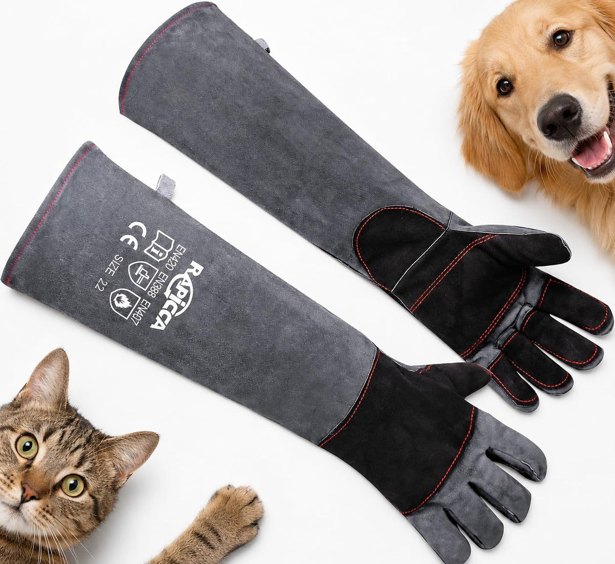 RAPICCA Animal Handling Gloves, Bite Proof Double Leather - 2 Count (Pack of 1) / 22 Inches