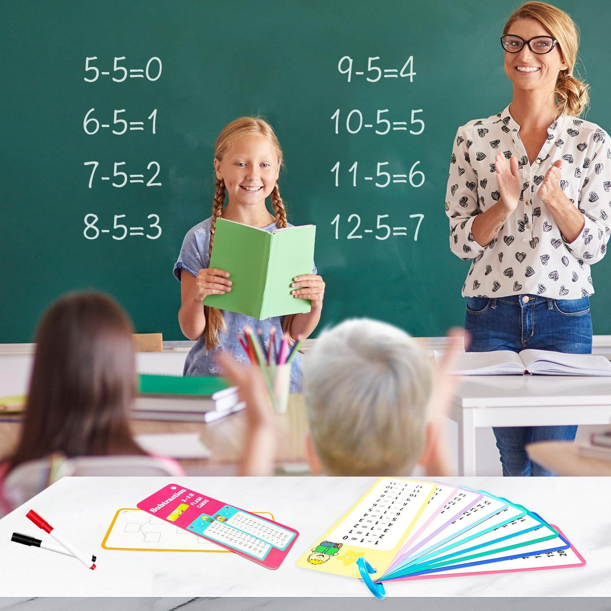 Anemeeoke 1-12 multiplication flash cards with dry erase markers and binder ring - view 22