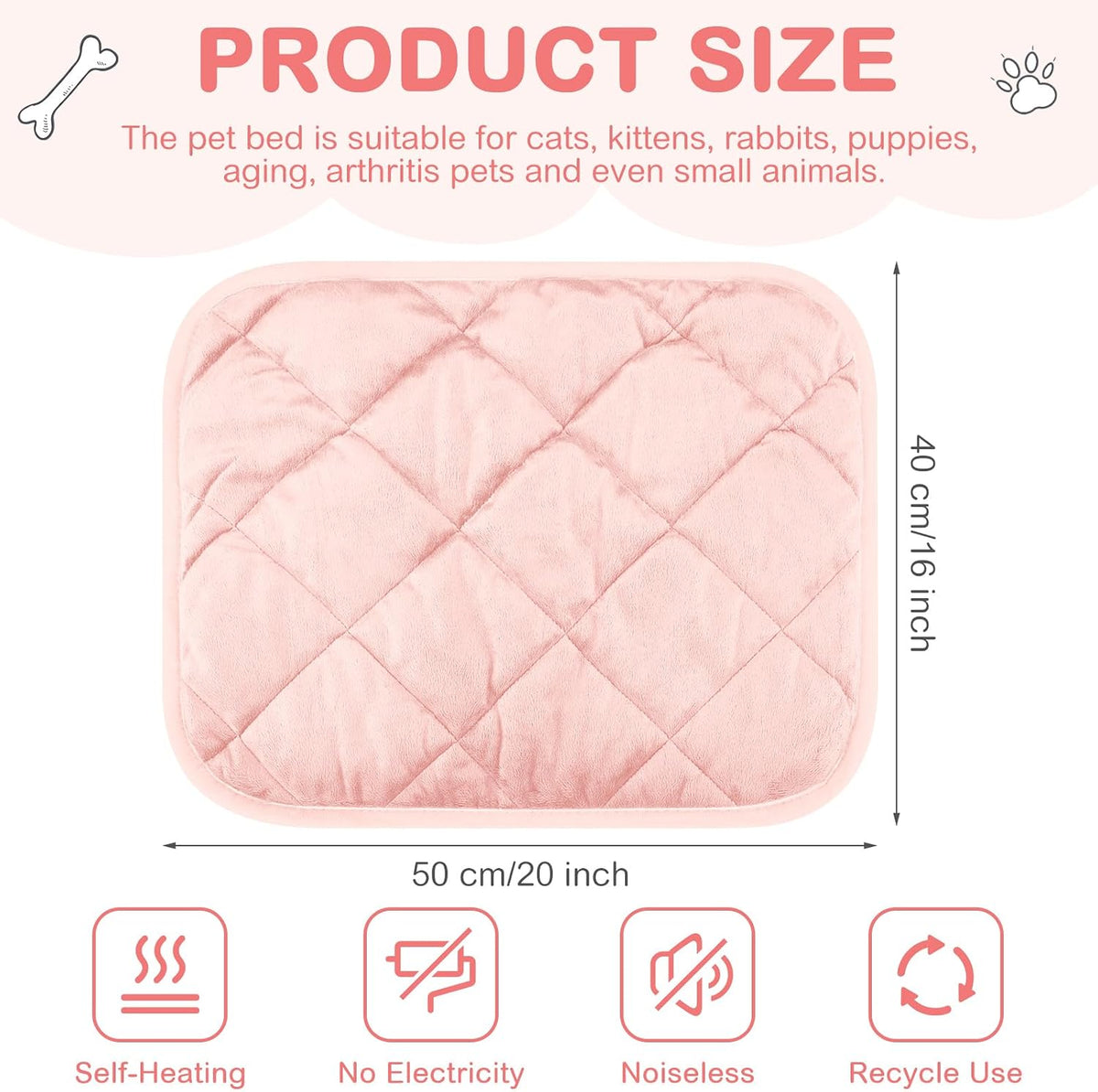 4 Pack Self Heating Cat Pad Self Warming Dog Mat - 16 x 20 Inch / Pink - image 2