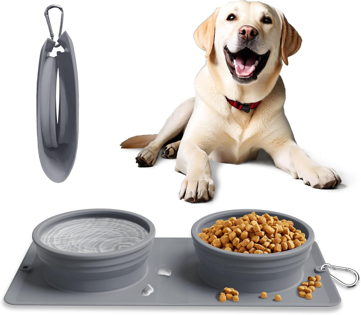 Collapsible Portable 2-in-1 Dog Bowl - Grey