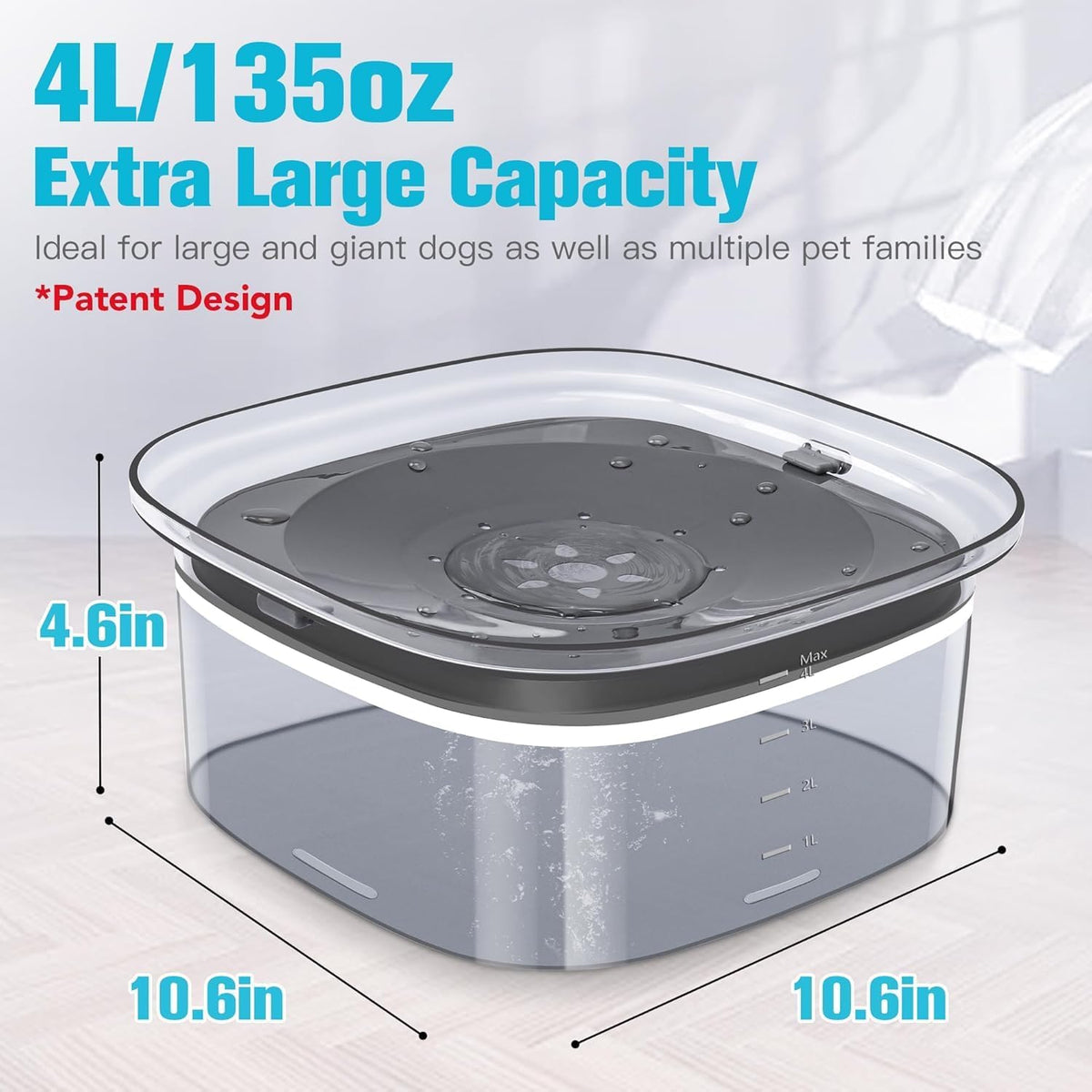 UPSKY 4L Dog Water Bowl No Spill Large Capacity Slow Drinking Water - 4 L / Gray - image 3