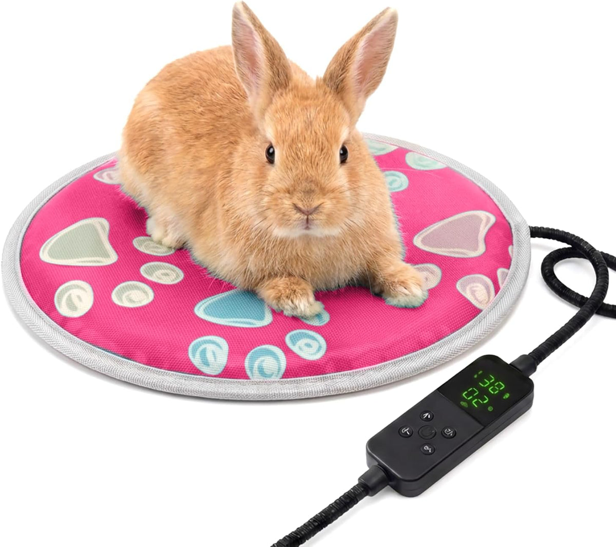 furrybaby Pet Heating Pad for Cats & Dogs, Waterproof Heated Bed - Temp adjustable / round 12in / Pink