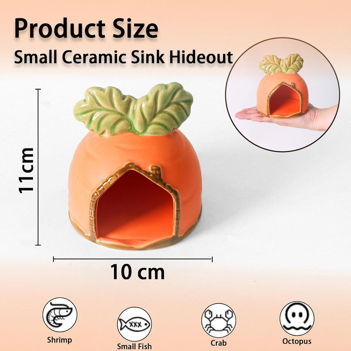 Pink Aquarium Decor Ceramic Cute Strawberry Betta Fish Tank Cave – Essentials for Fish - Orange / Carrot - image 3