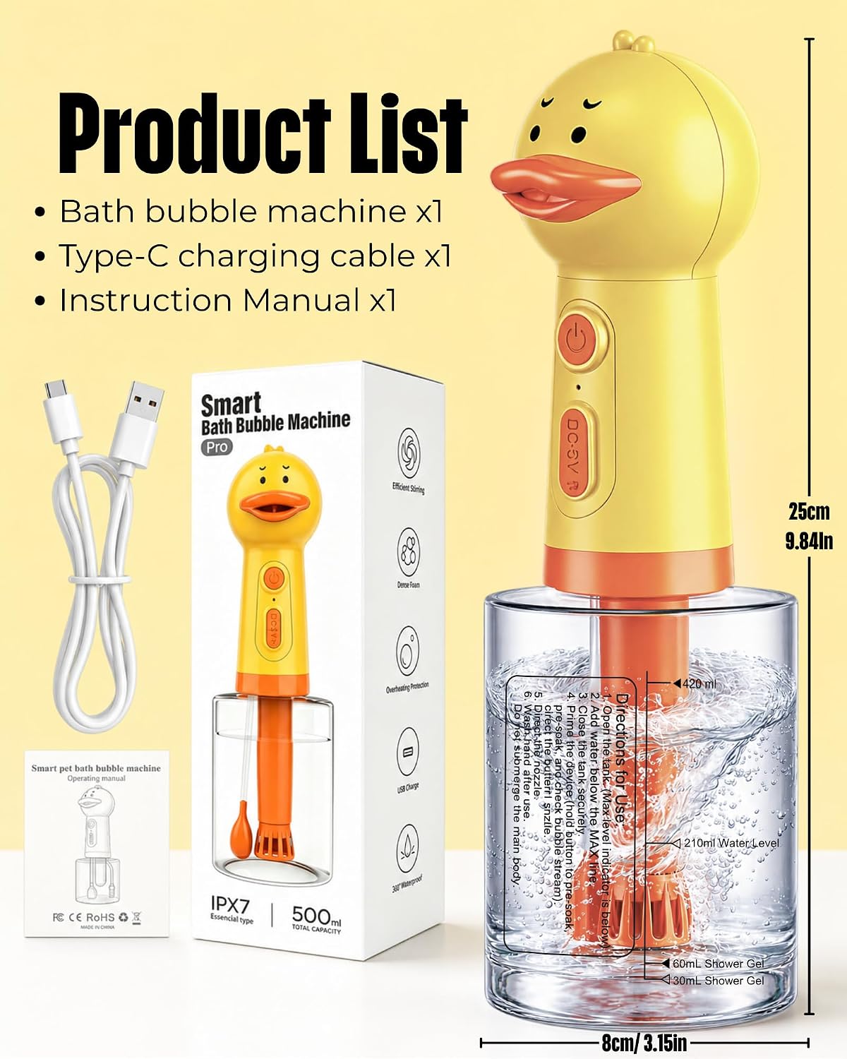 Electric Dog Shampoo Dispenser Dog Shampoo Sprayer Duck Shampoo - Yellow-Pro - image 2