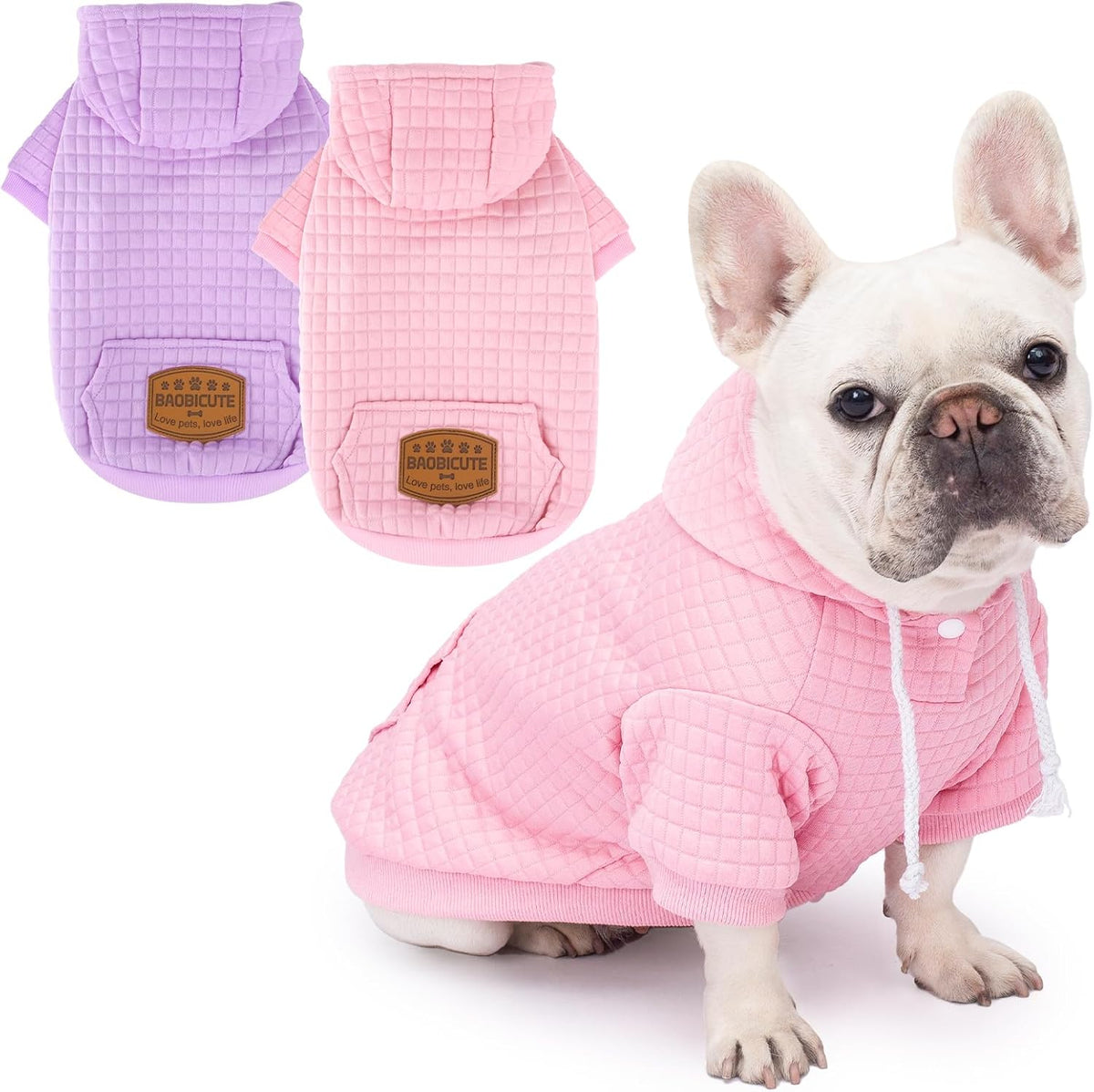 2 Pack Dog Hoodie Sweaters for Small Medium Dogs Warm Dog Clothes - Pink+Purple / M/L (Back: 17",Chest: 24.5", 35-44lbs)