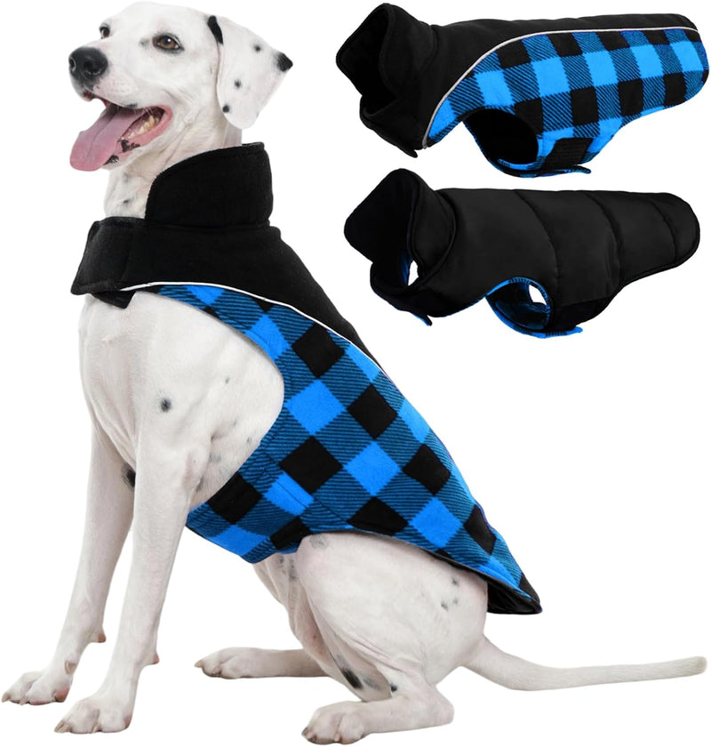 Kuoser Dog Winter Coat, Reversible Waterproof Dog Jacket with Reflective Strip, Warm Dogs Fleece - Blue / XX-Large (Chest Girth: 29.9-35.4'' )