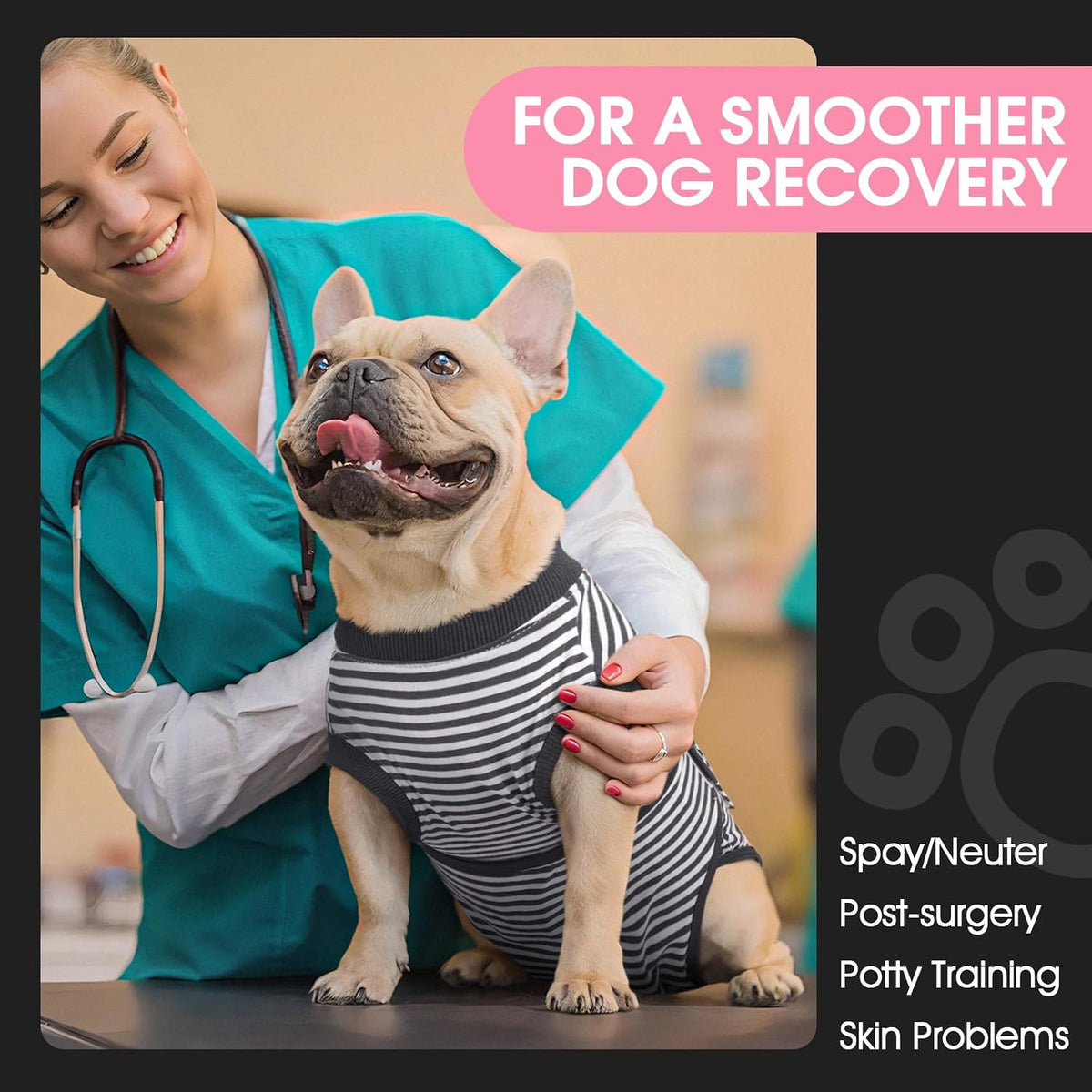 Dog Surgery Suit, Surgical Suit for Dogs, Dog Onesie for Surgery – Essentials for Dogs - Xxl(back:24.8-29.5in,wt:75+lbs) / Grey Stripes - image 2