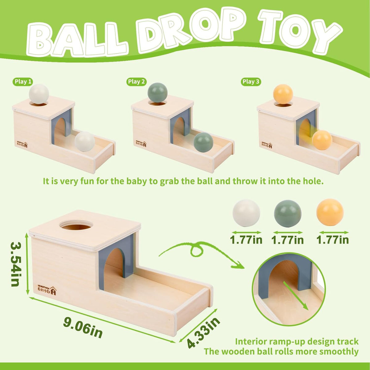 Adena Montessori Object Permanence Box with Tray Three Balls - Morandi Colors - image 3
