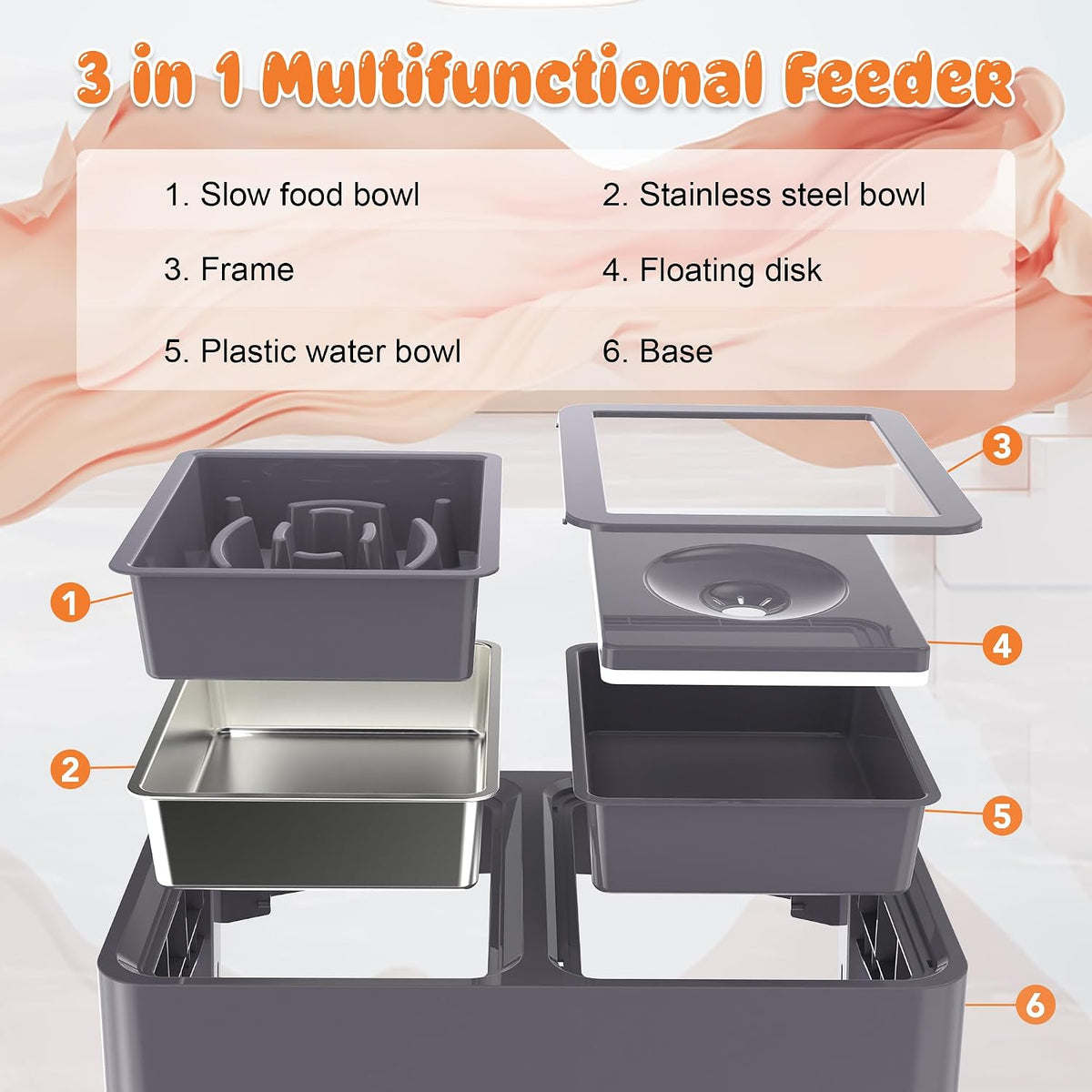 3-in-1 Elevated Dog Bowls with 4 Height Adjustable Raised Stand – Essentials for Dogs - Grey / 3-in-1 Dog Bowls Set - image 2
