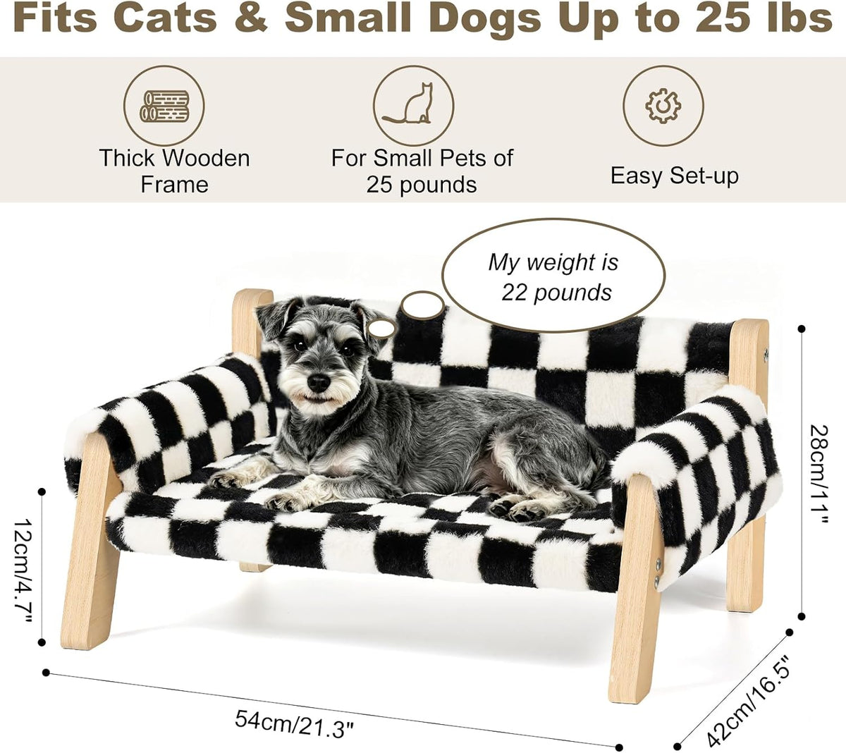Elevated Cat Couch Bed for Indoor Cats - Black & White - image 2