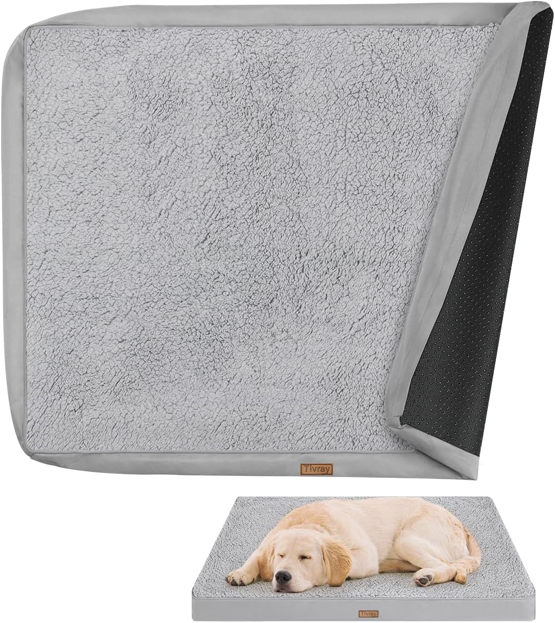 Waterproof Dog Bed Covers Replacement, Cover Only - 41"L x 27"W x 3"H / Grey (With Plush)