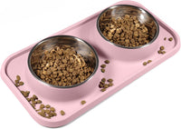 L.D.Dog Cat Food Bowls, Cat Bowls Non-Skid and Non-Spill Silicone Pads with PP Stand, Removable - Pink