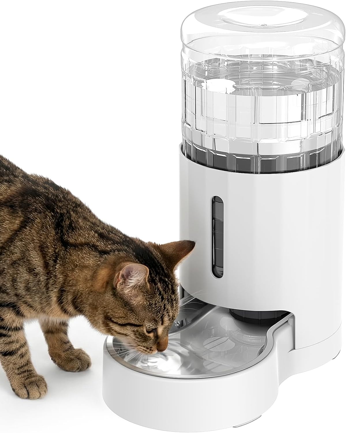 JUNSPOW Cat Water Dispenser and Stainless Steel Bowl – Essentials for Cats - White / 4L Base