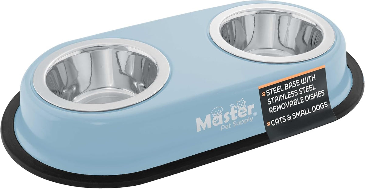 Master Pet Supply Double Dog Bowls Set with Elevated Base Black Velvet – Essentials for Dogs - Glacier Blue