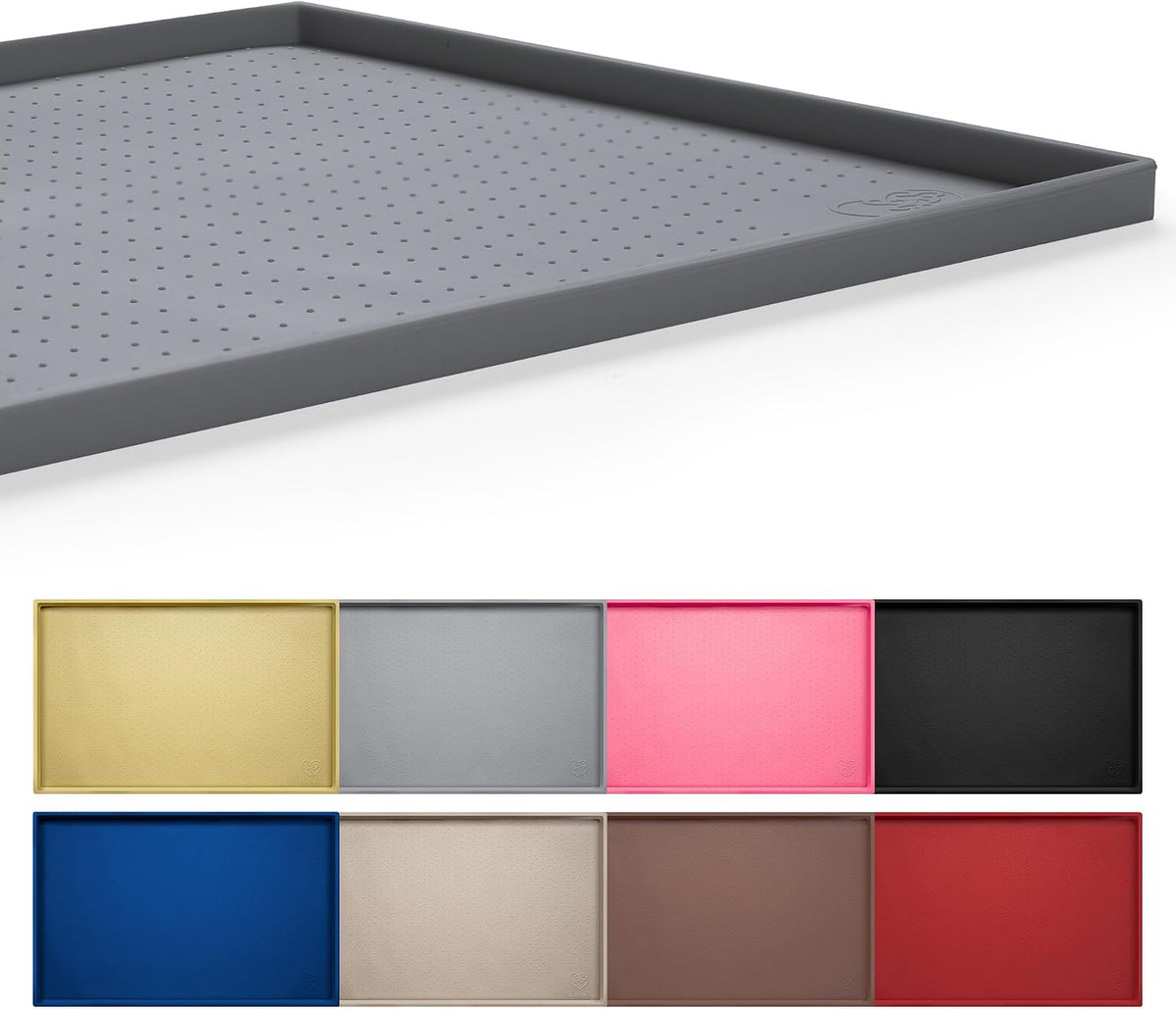 Hubulk Dog Feeding Mat,100% Waterproof Food Grade Silicone Pet Food and Water Bowl - Grey / 28"l X 18"w