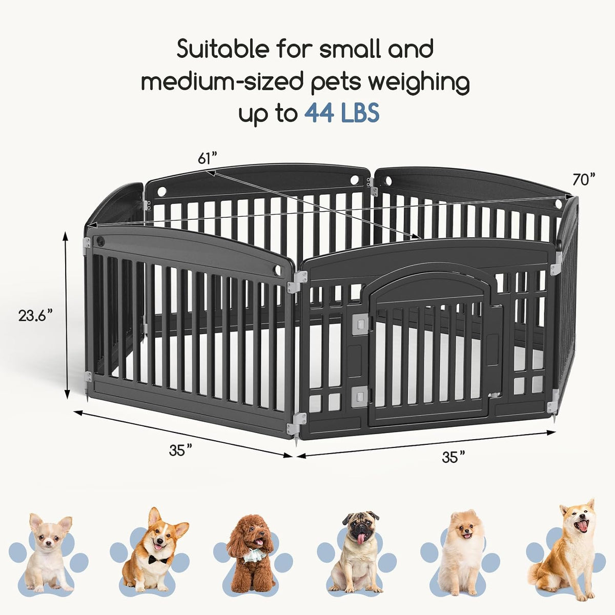 DUMOS Plastic Dog Playpen - Modern Black / 6 Panel / 24 Inch - image 2