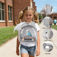 Small Bird Travel Backpack Carrier Cage - Grey / Clear Bubble + Tray - image 3