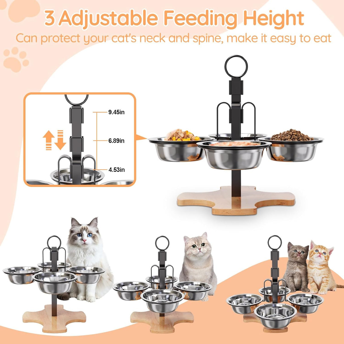 Adjustable Elevated Cat Bowls with Stand - image 2