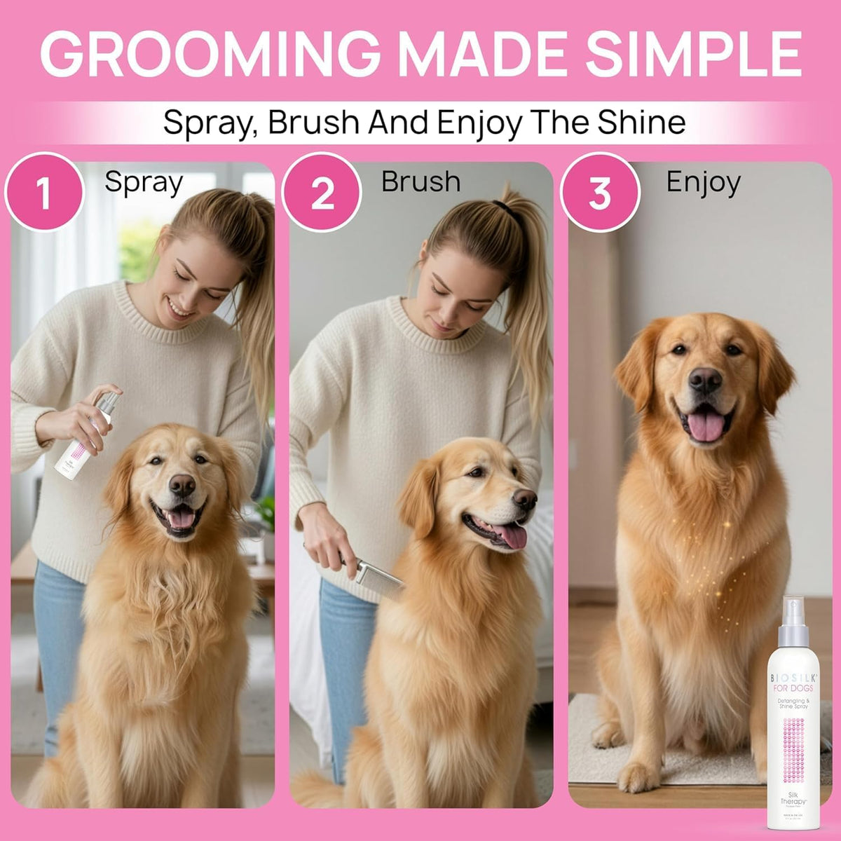 BioSilk for Dogs Silk Therapy Detangling and Shine Spray - 8 Fl Oz (Pack of 6) - image 3