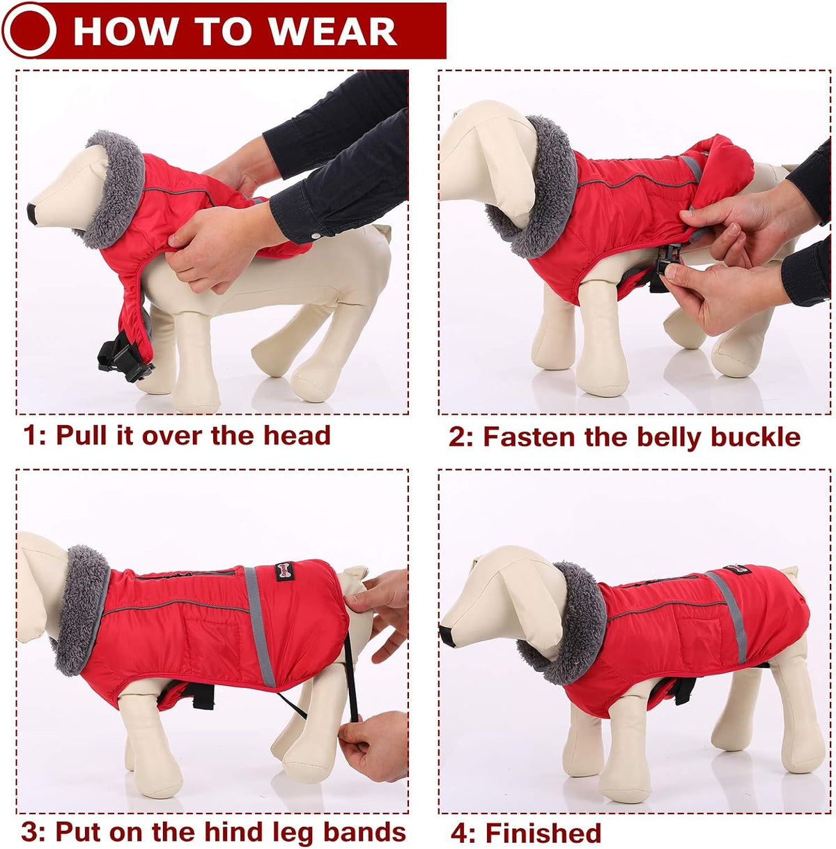 QBLEEV Warm Dog Coat, Reflective Dog Jacket - Red / Medium - image 4