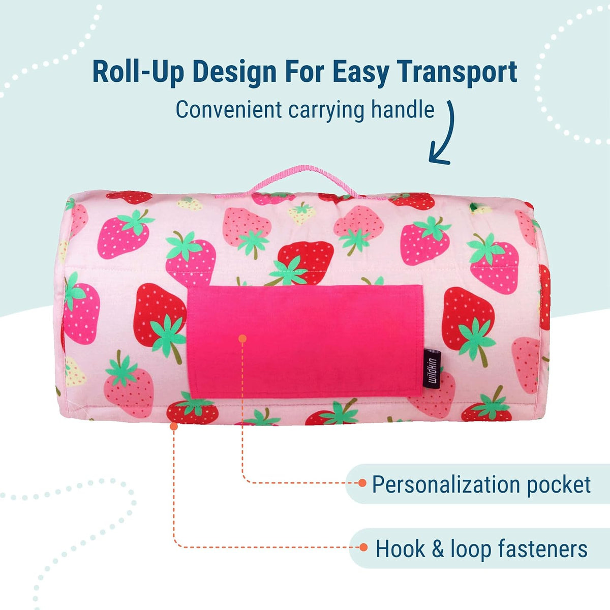 Wildkin Kids Original Nap Mat, Cozy Kids Sleep Mat with Pillow - Strawberry - image 4