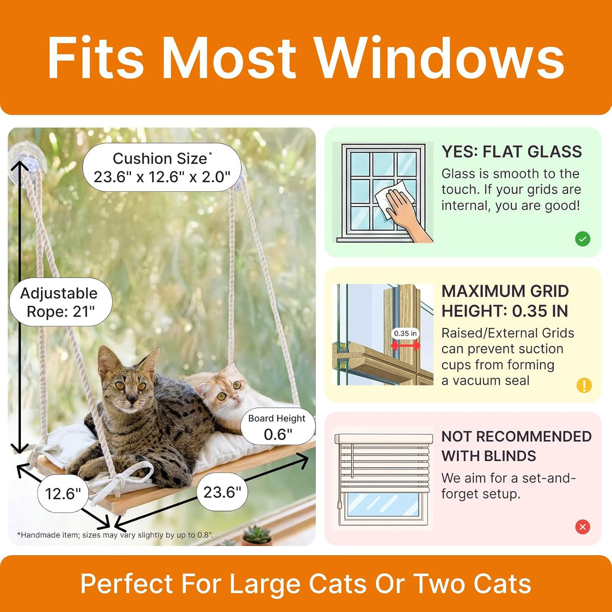 Cat Window Perch with Industrial-Grade Suction Cups - Beige / X-Large - image 3