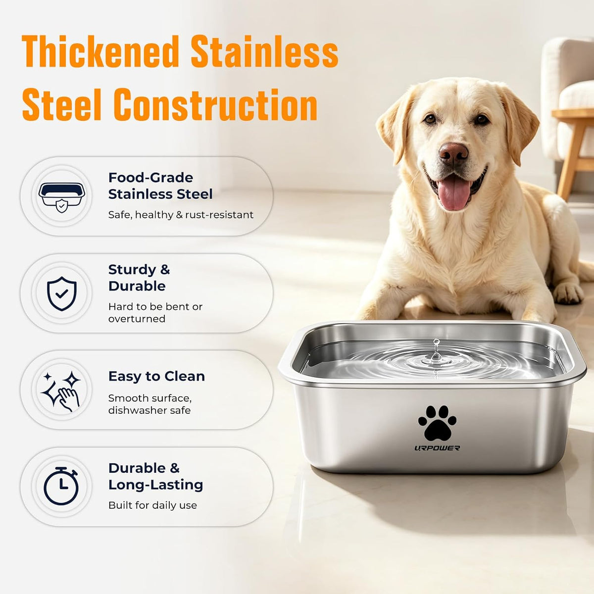 URPOWER 2 Pack 1.25 Gallon Large Dog Water Bowl Stainless Steel Dog - 1.25 Gallon - image 3