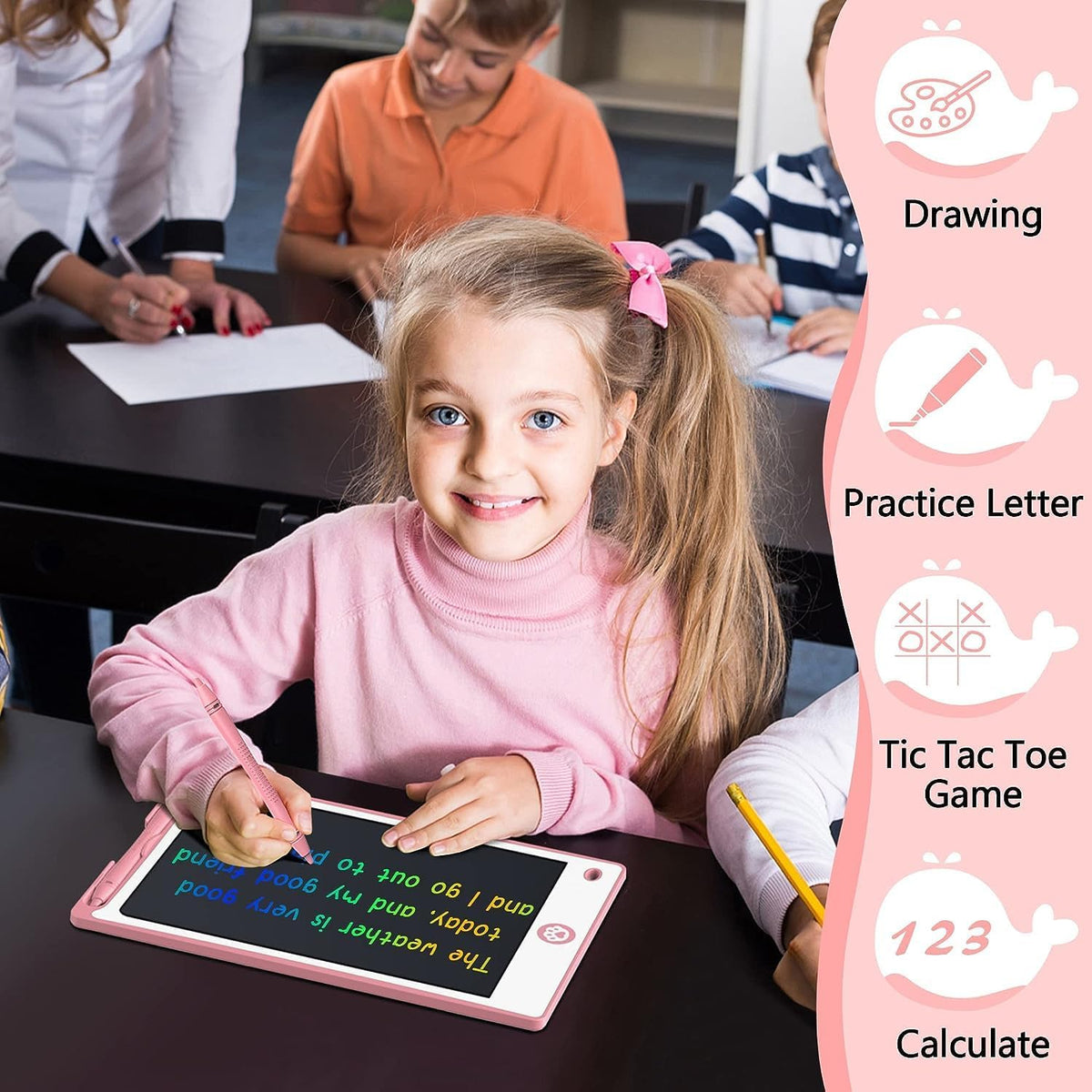 Hockvill LCD Writing Tablet for Kids 8.8 Inch - 6"W x 9"H / Pink - image 2