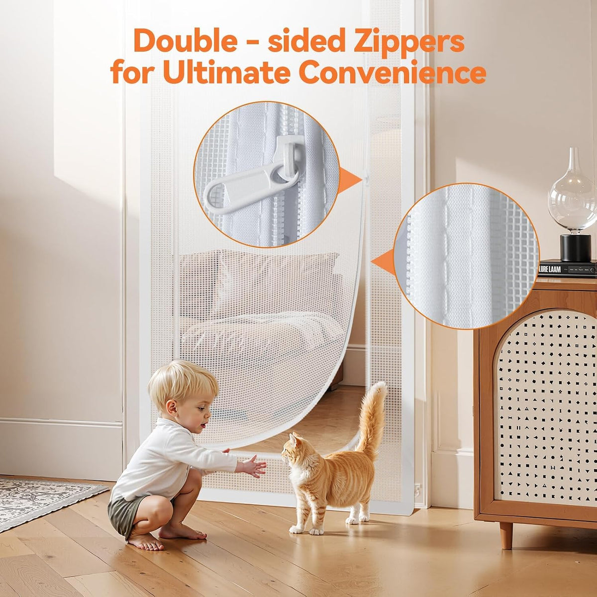 BFNN Cat Screen Door, Scratch Resistant Mesh Gate - White, U-shaped / Up to 38''x 82'' (Fits Door Opening Size) - image 4