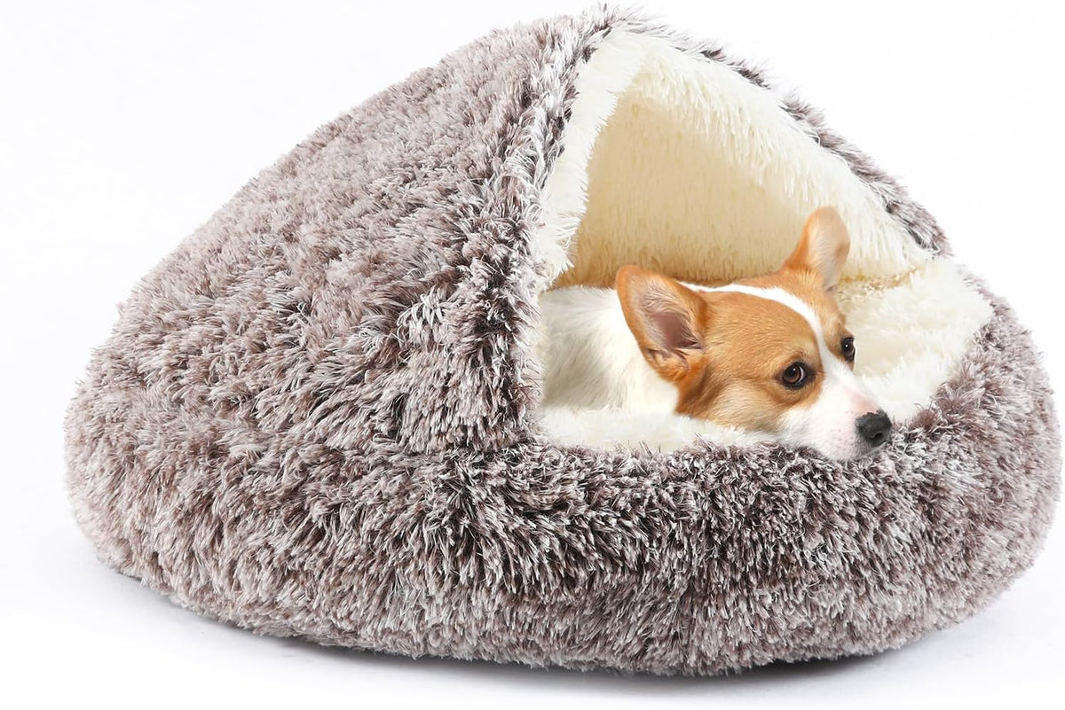 Hooded Donut Dog Bed – Essentials for Dogs - Gradual brown / Large 27.5''