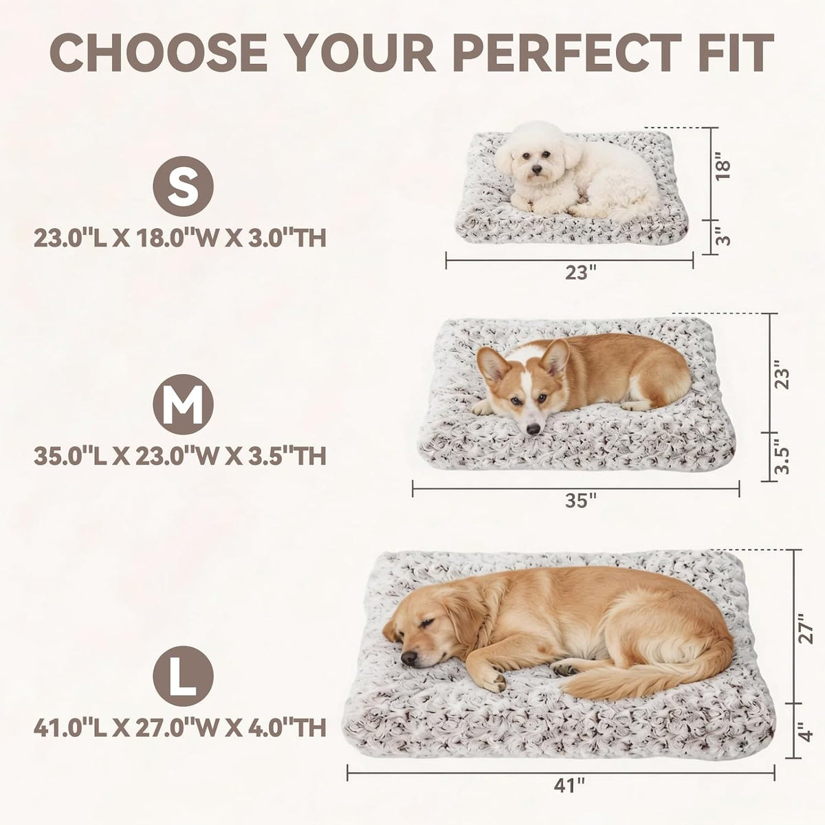 Large Dog Crate Bed Mat, Washable Plush Pad for Large Breeds – Essentials for Dogs - Brown / 41.0" L x 27.0" W x 4.0" Th - image 3