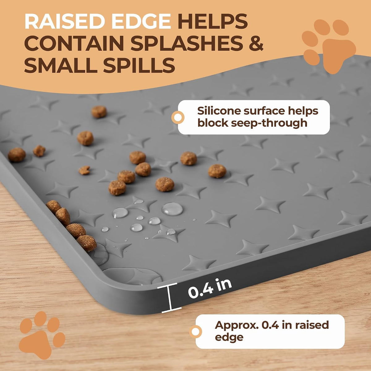 Silicone Pet Food Mat, Extra Large 34x22 Inch - Grey / 16"L x 16"W - image 4