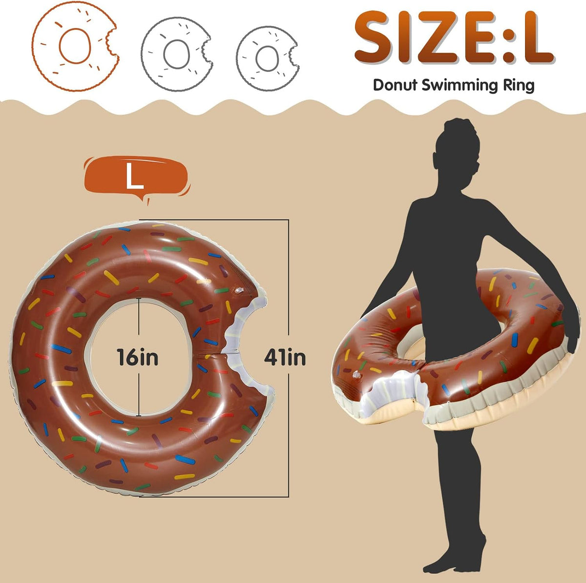 DMAR Donut Pool Float, Donut Tube & Ring for Beach & Pool - 41in Chocolate Brown - image 2