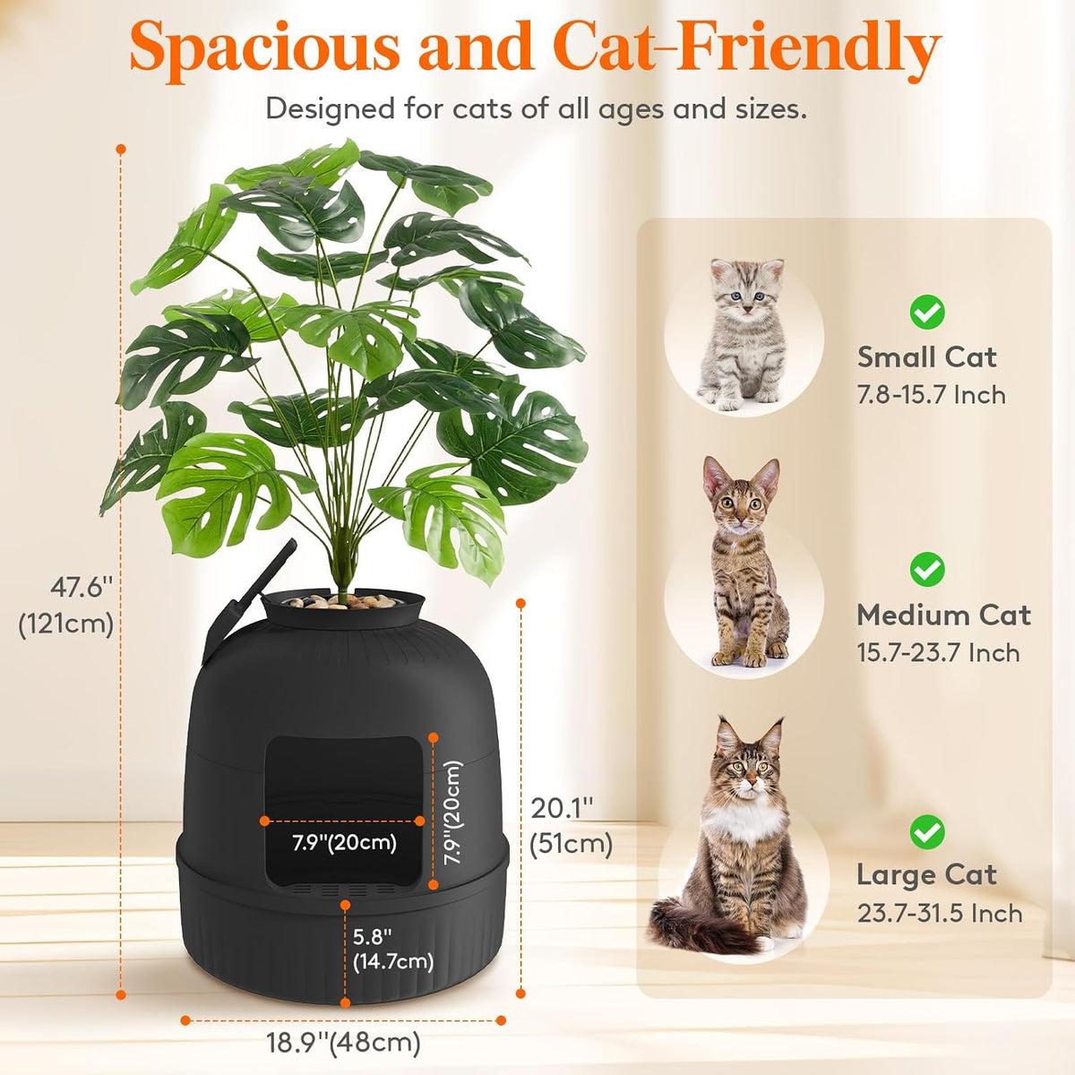 Lifewit Hidden Plant Cat Litter Box with Plastic Scoop - Black / With Electric Odor Control System - image 3