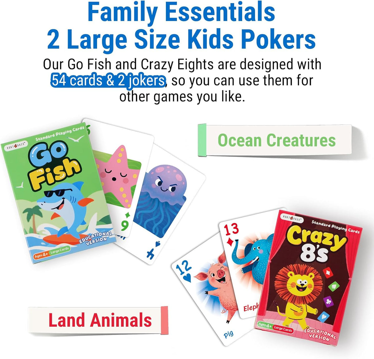 Upgraded Kids Card Games Pack, 6 Decks, Go Fish, Old Maid - Educational (Large Cards) - image 3