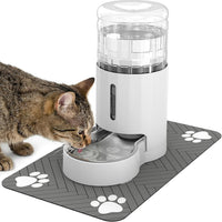 JUNSPOW Cat Water Dispenser and Stainless Steel Bowl – Essentials for Cats - White / 4L + Mat