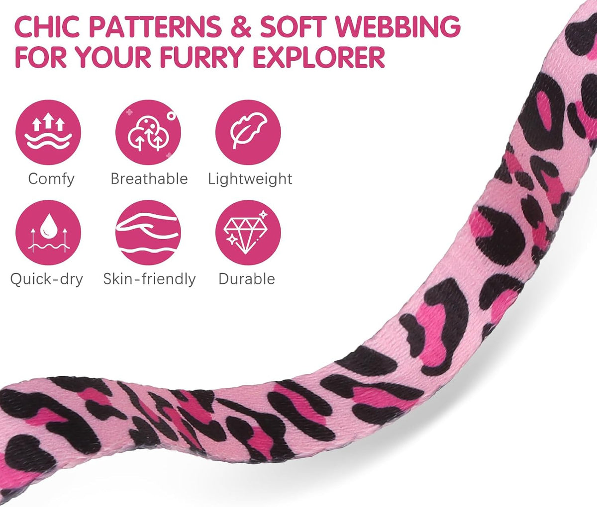 BINGPET Cat Harness with Airtag Holder - Pink Leopard (Buckles on Neck & Chest) - image 2