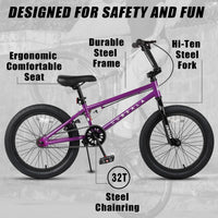 cubsala Crossea 18 20 Inch Kids Freestyle BMX Bike for 5-13 Years Old – Fun for Kids & Family - Purple & Black / 18 Inch / Without Pegs - image 2
