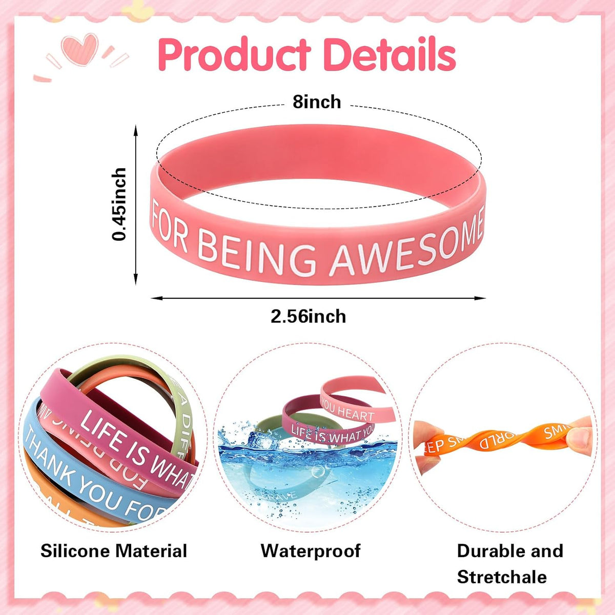 JUNEBRUSHS 64pcs Halloween Party Favors Silicone Bracelets Rubber - Motivational Quote Style - image 2