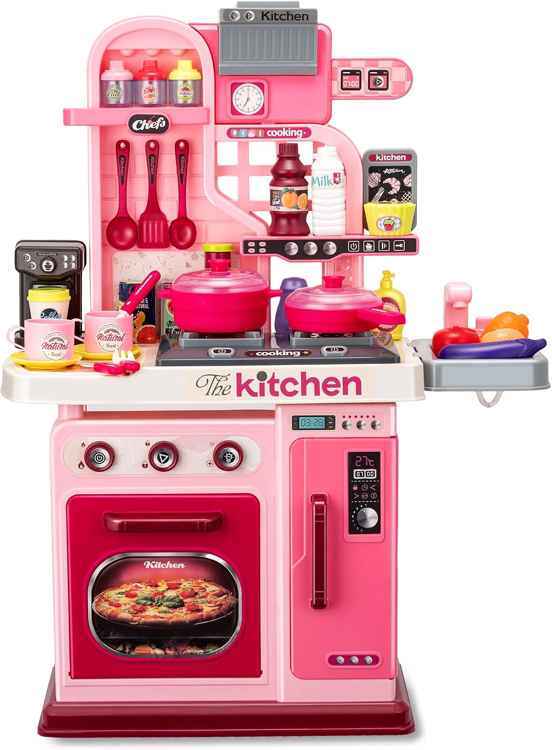 Kids Kitchen Playset, Cooking Stove, Play Sink, Oven - Pink