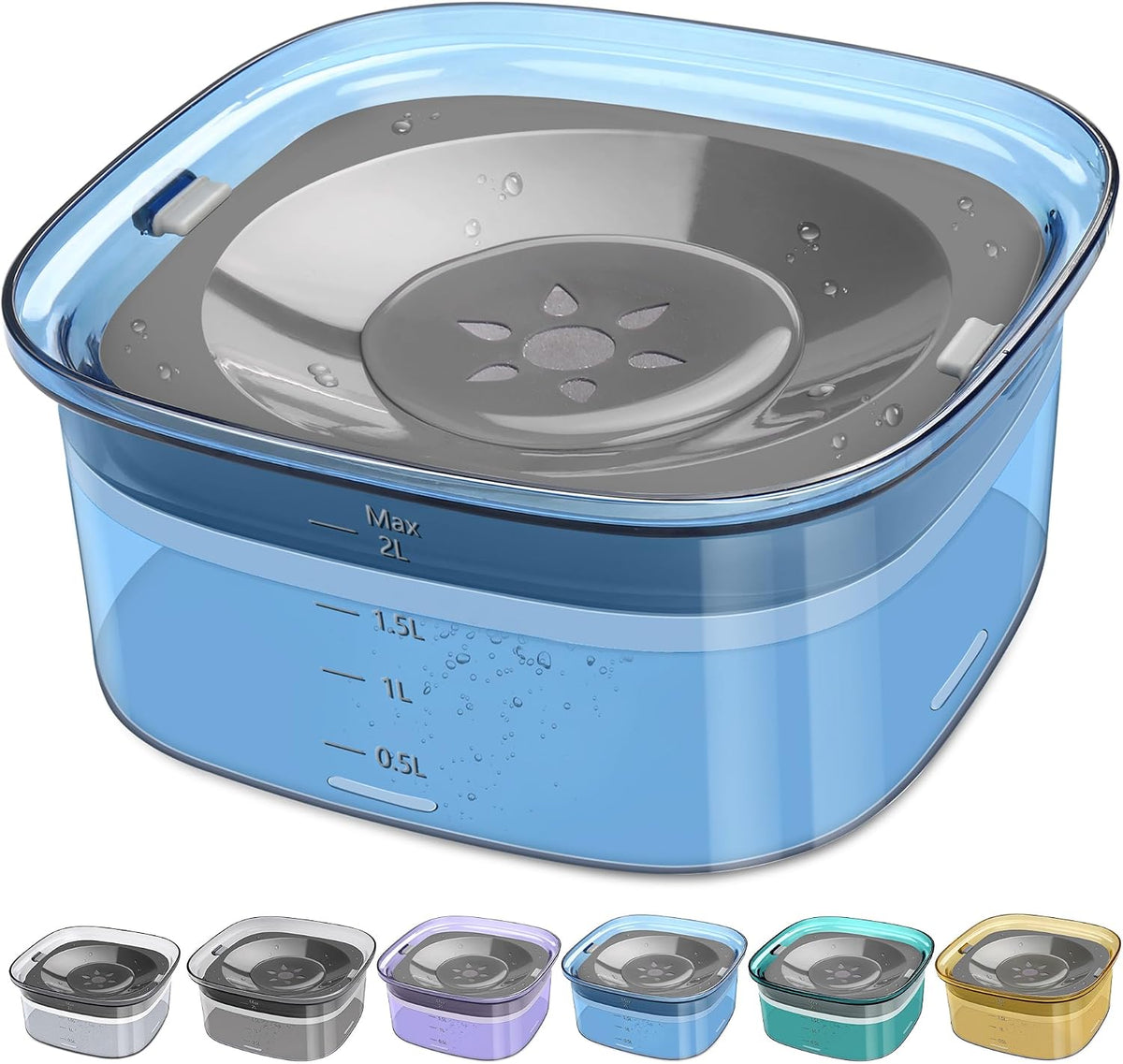 UPSKY 4L Dog Water Bowl No Spill Large Capacity Slow Drinking Water - 2 L / D-Blue