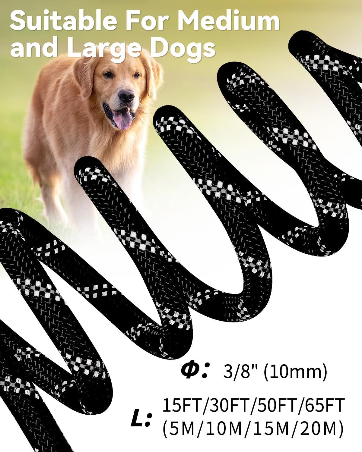 Joytale Long Dog Leash for Yard Tie Out & Recall Training - Black / 50FT - image 4