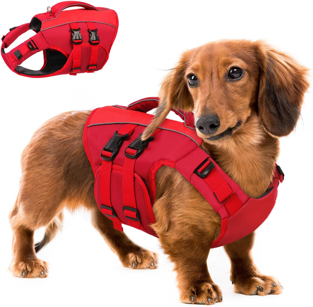 Dog Life Jacket Medium,Ripstop Dog Flotation Vest for Medium Dogs – Essentials for Dogs - Medium / Red
