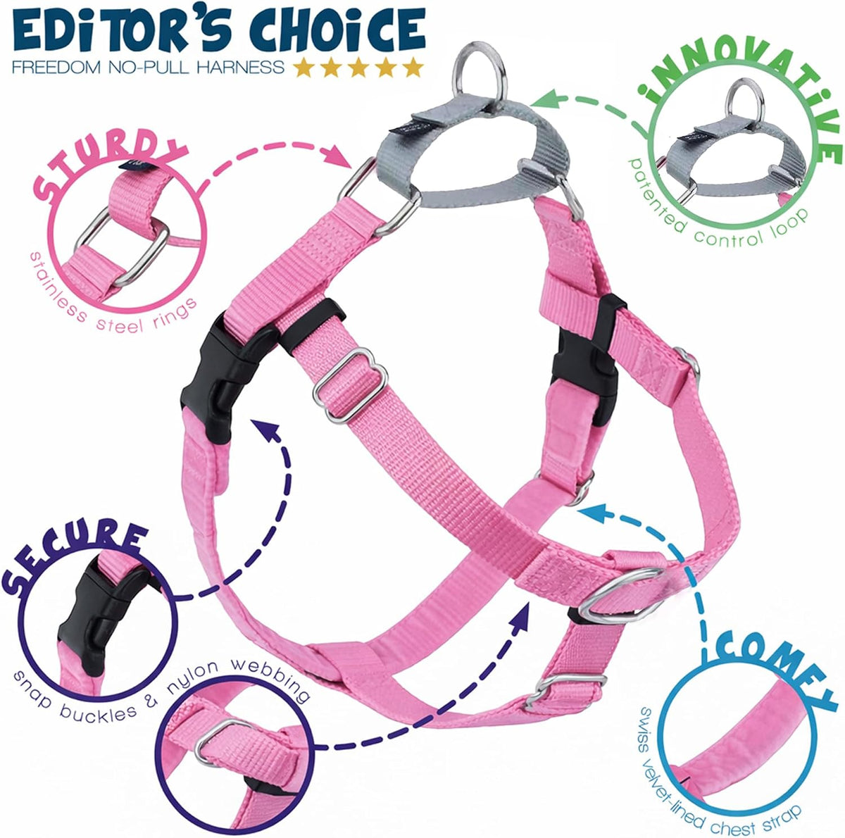 2 Hounds Design Freedom No Pull Dog Harness - Rose / 5/8" MD (Chest 24" - 28") - image 2