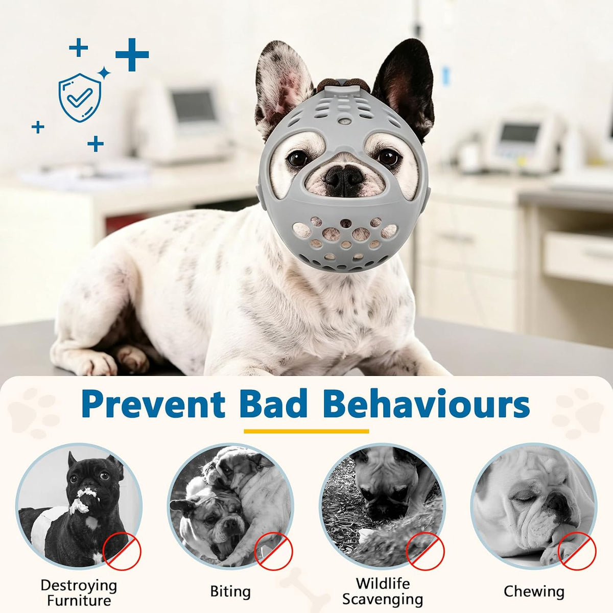 English Bulldog Muzzle, Soft Short Snout Dog Muzzle Stops Biting – Essentials for Dogs - Gray / M（Head 15-16½"） - image 4