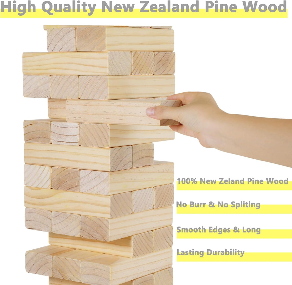 GOROCK Giant Tumbling Tower Game，57Pcs Wooden Block Stacking Game - XL-Over 5 FT - image 3