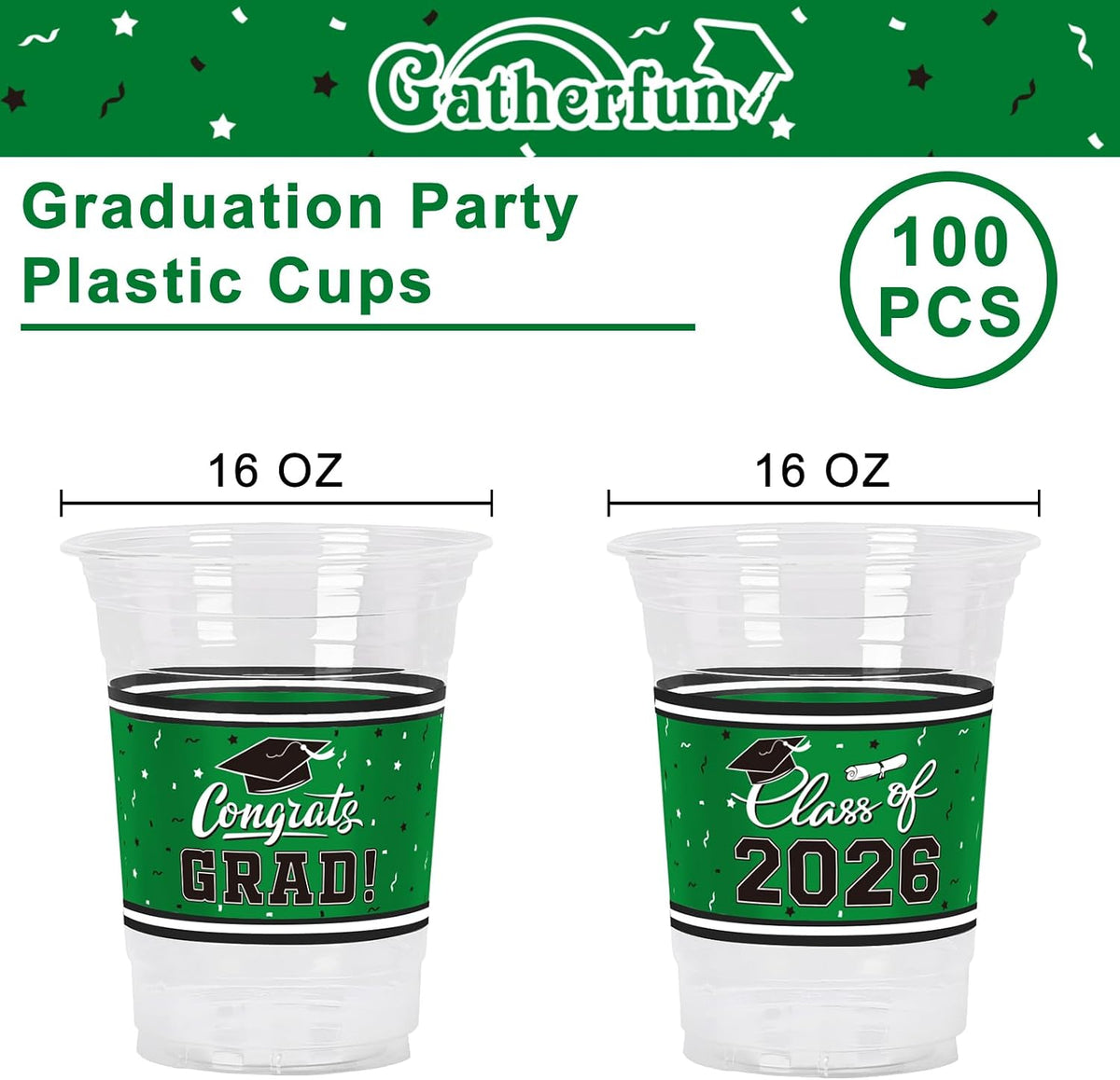 Gatherfun 100 Pcs 16oz Football Plastic Cups - Green - image 2