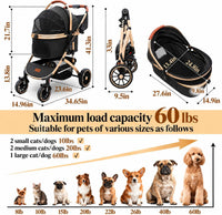 Pettingzoo Dog Stroller, Aluminum Frame, Removable Carrier - Black - image 4
